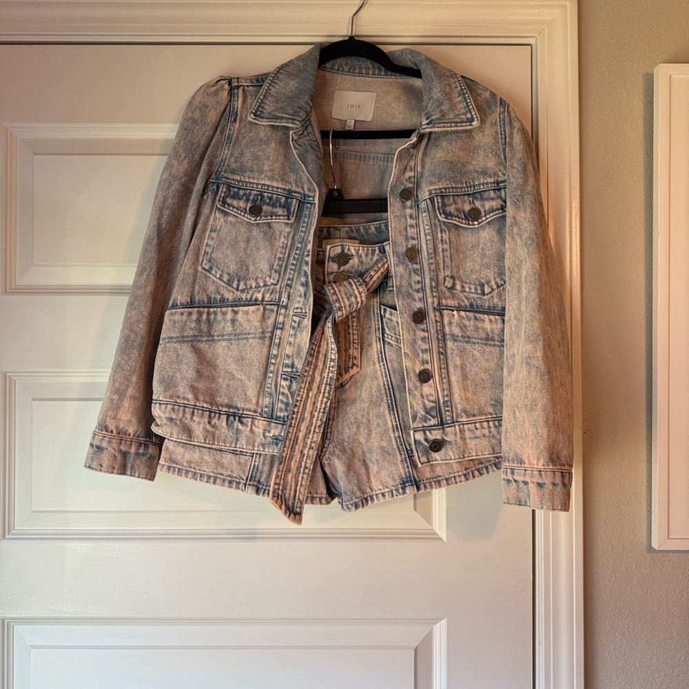 Joie Denim Acid-Wash Jacket and Short Set